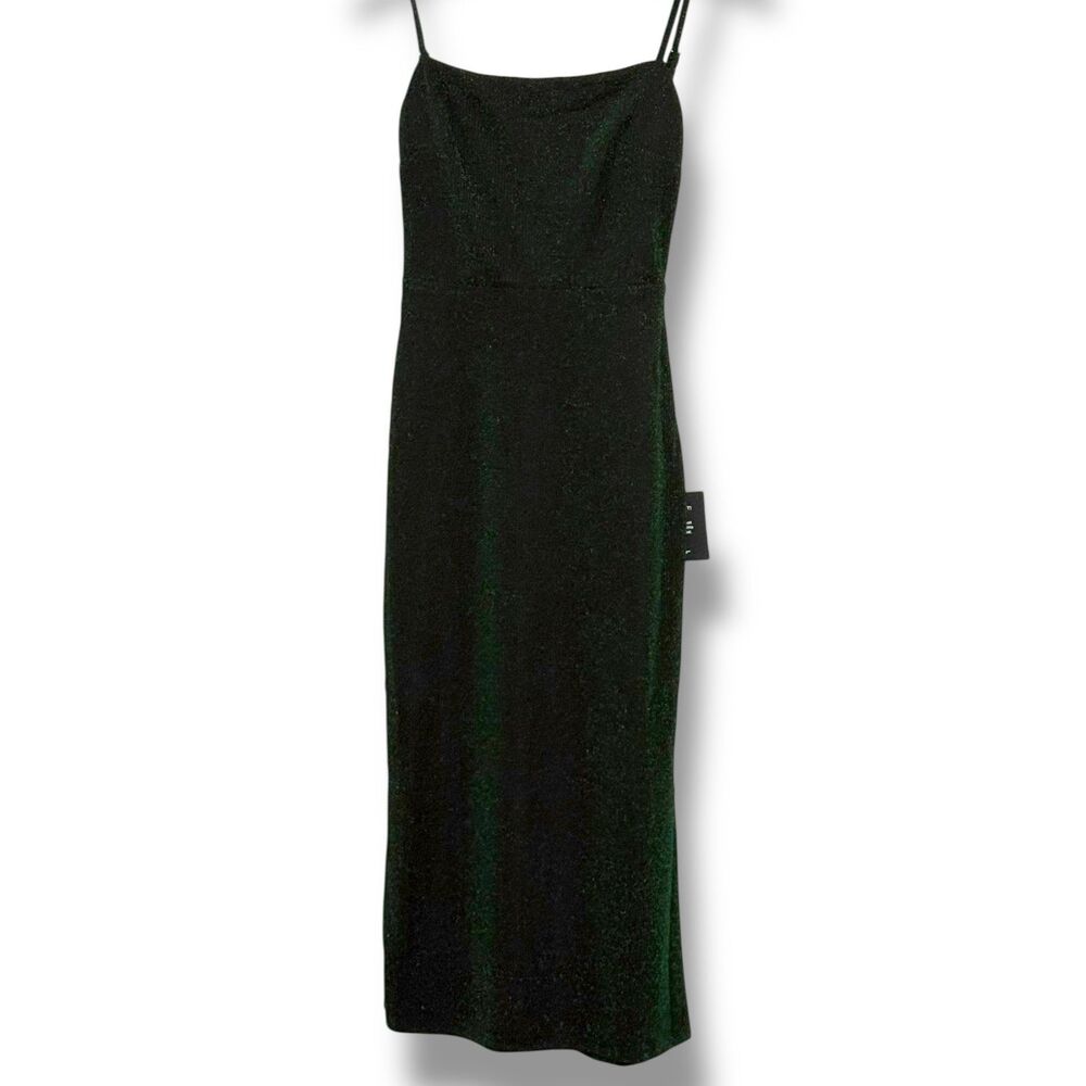 NWT Lulus Black and Shiny Green Sparkly Midi Dress Size Small – Twist Back